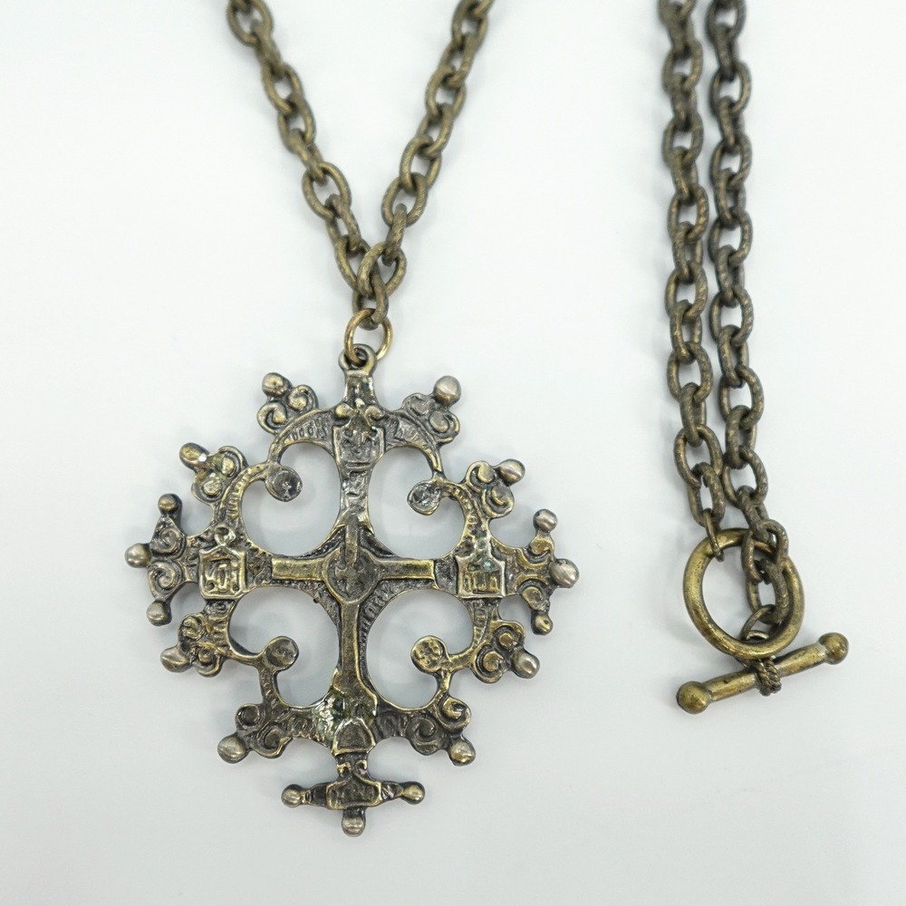 VTG Ethiopian Coptic Cross Necklace Bronze Tone Toggle Clasp 2"‎ Pendant Ornate